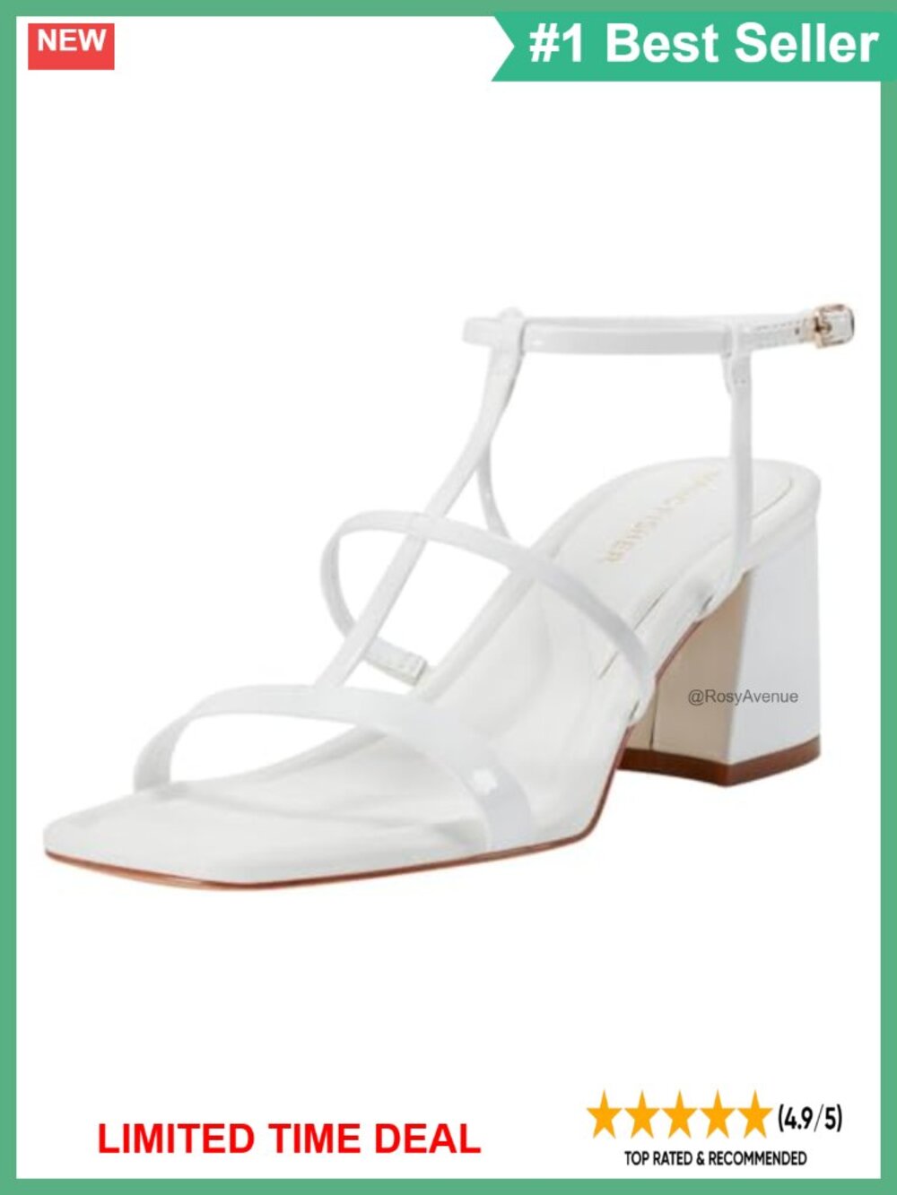 Faux Patent Leather Block Heel Ankle Strap Sandals Open Toe Dressy